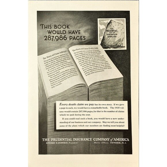 Prudential Insurance "Every Death Claim We Pay has its own Story" Print Ad 1936 - Picture 1 of 3